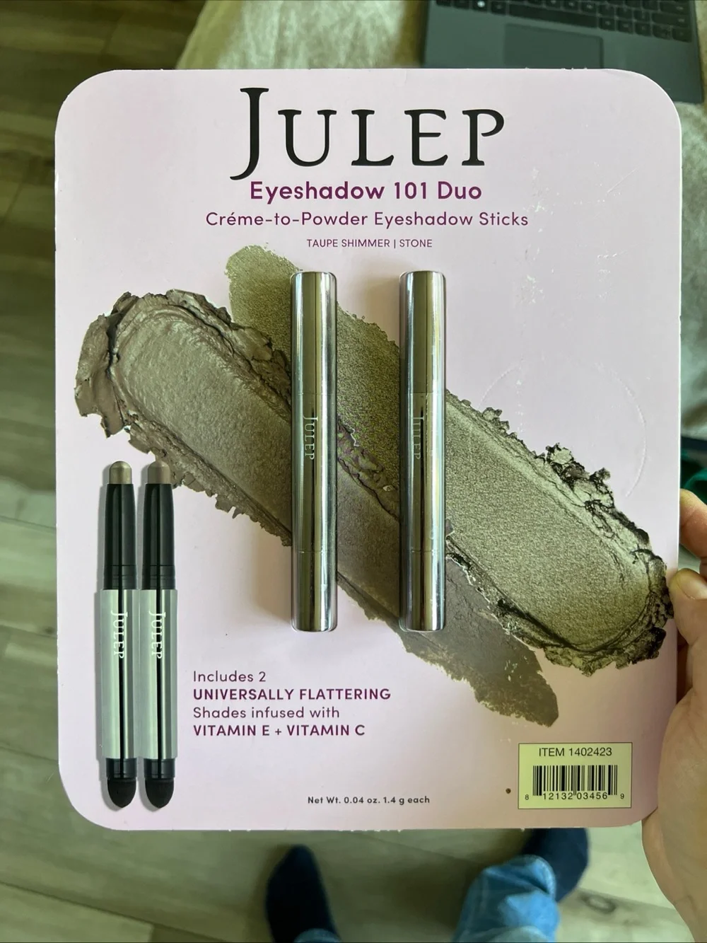 JULEP 101 Duo, Creme-to-Powder Eyeshadow Set, Taupe Shimmer / Stone NEW Sealed